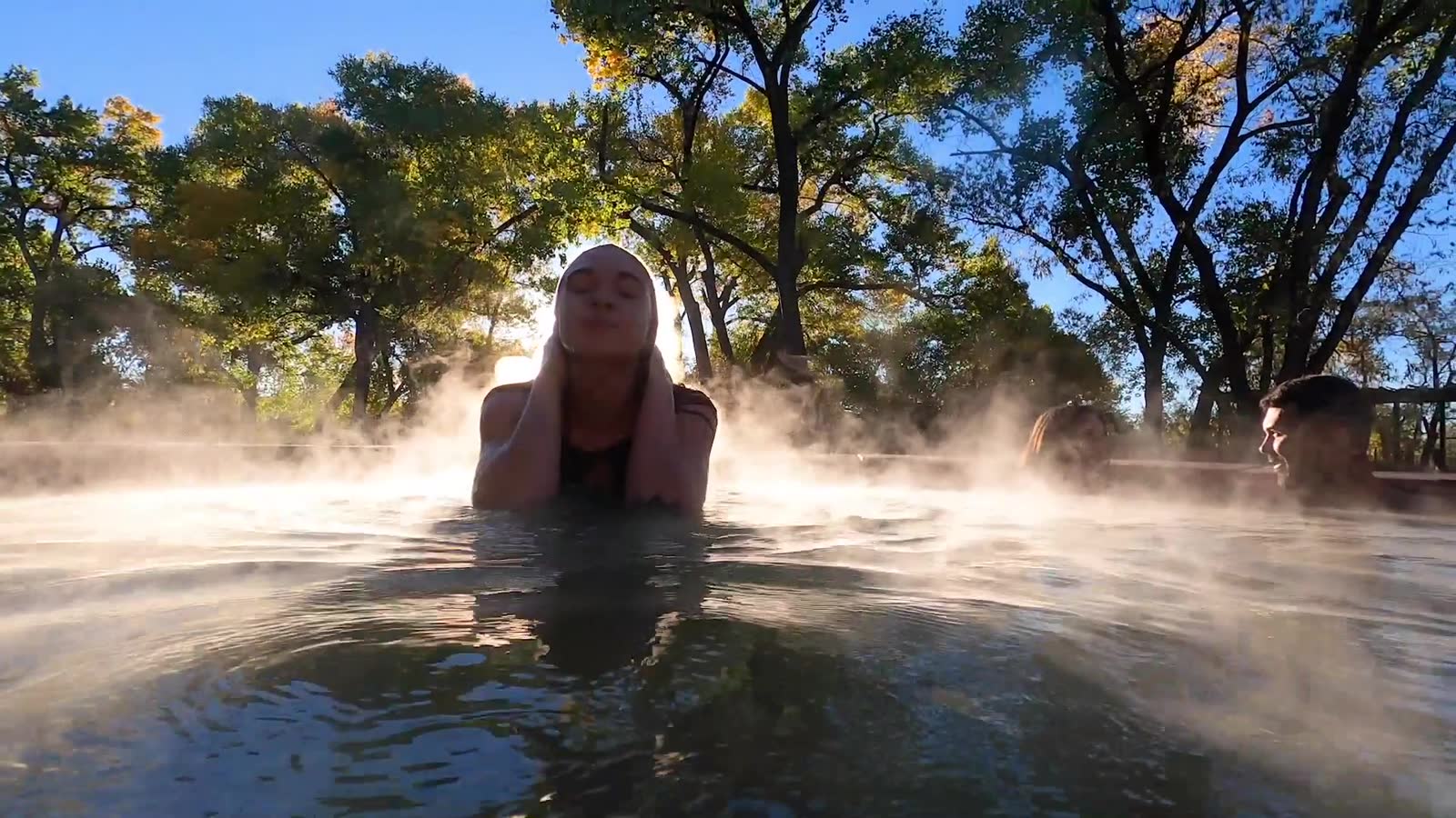 Steam rising off a mineral spring at Ojo Santa Fe